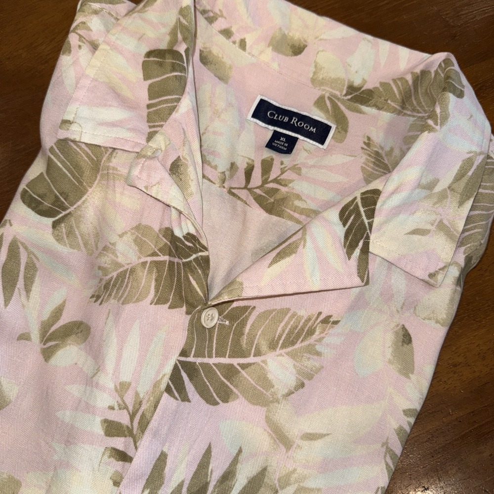 CLUB ROOM Men's Pink Combo Brown Palms Print Beach Silk Rayon Casual Shirt XL